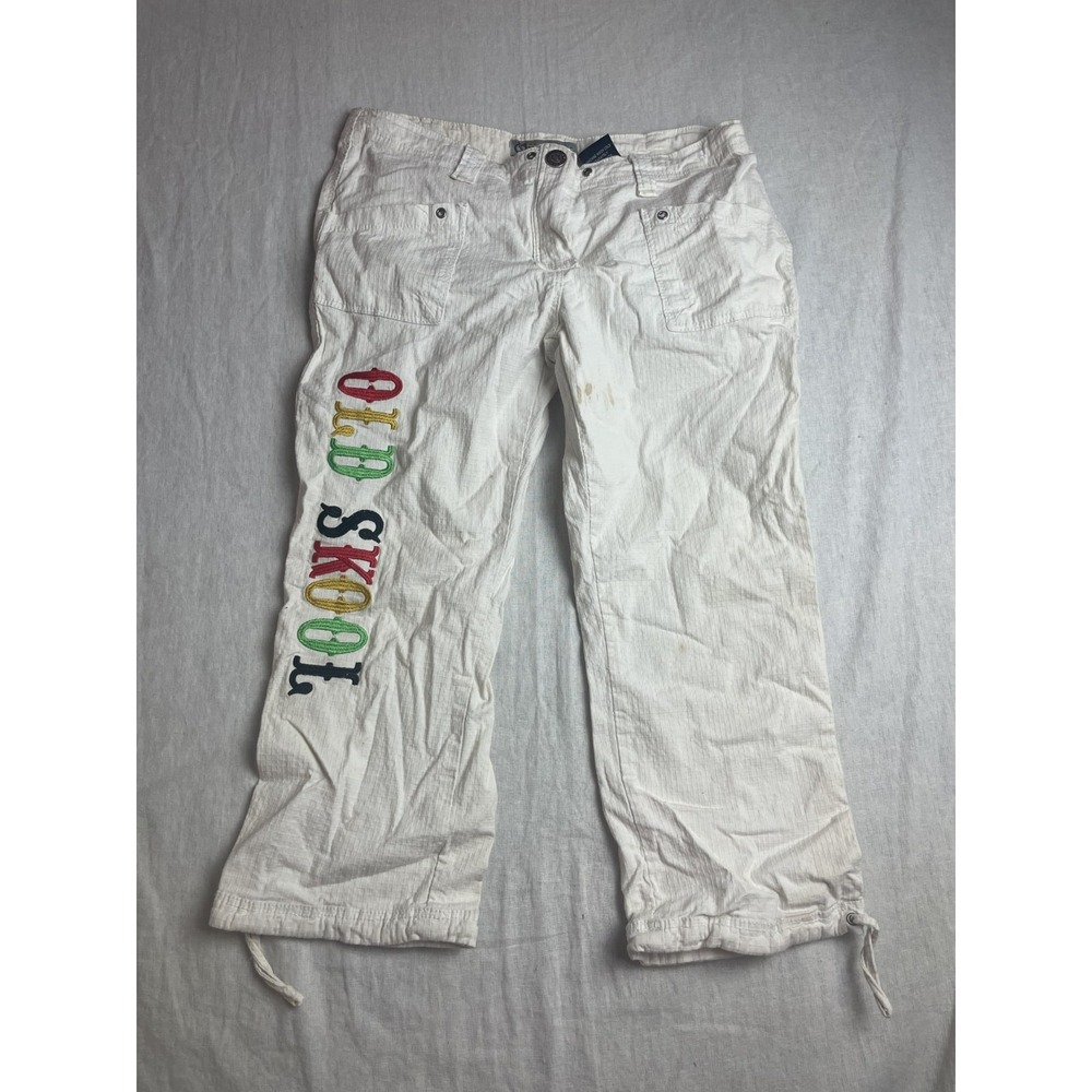 Vintage Y2K Old Skool Urbanwear White Womens Size 9/10 Embroidered Hip Hop Pants